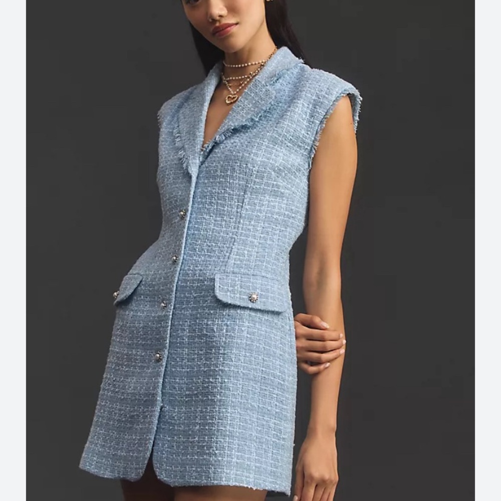 Anthropologie Blue Tweed Midi Dress